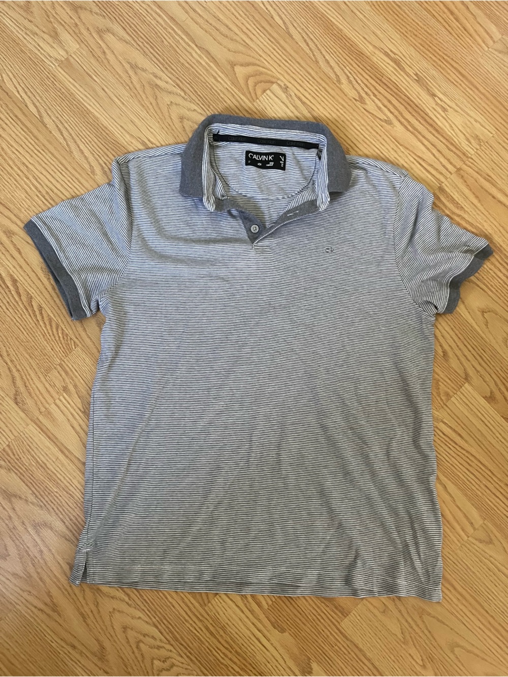 Calvin Klein Light Gray Striped Polo Shirt Size M